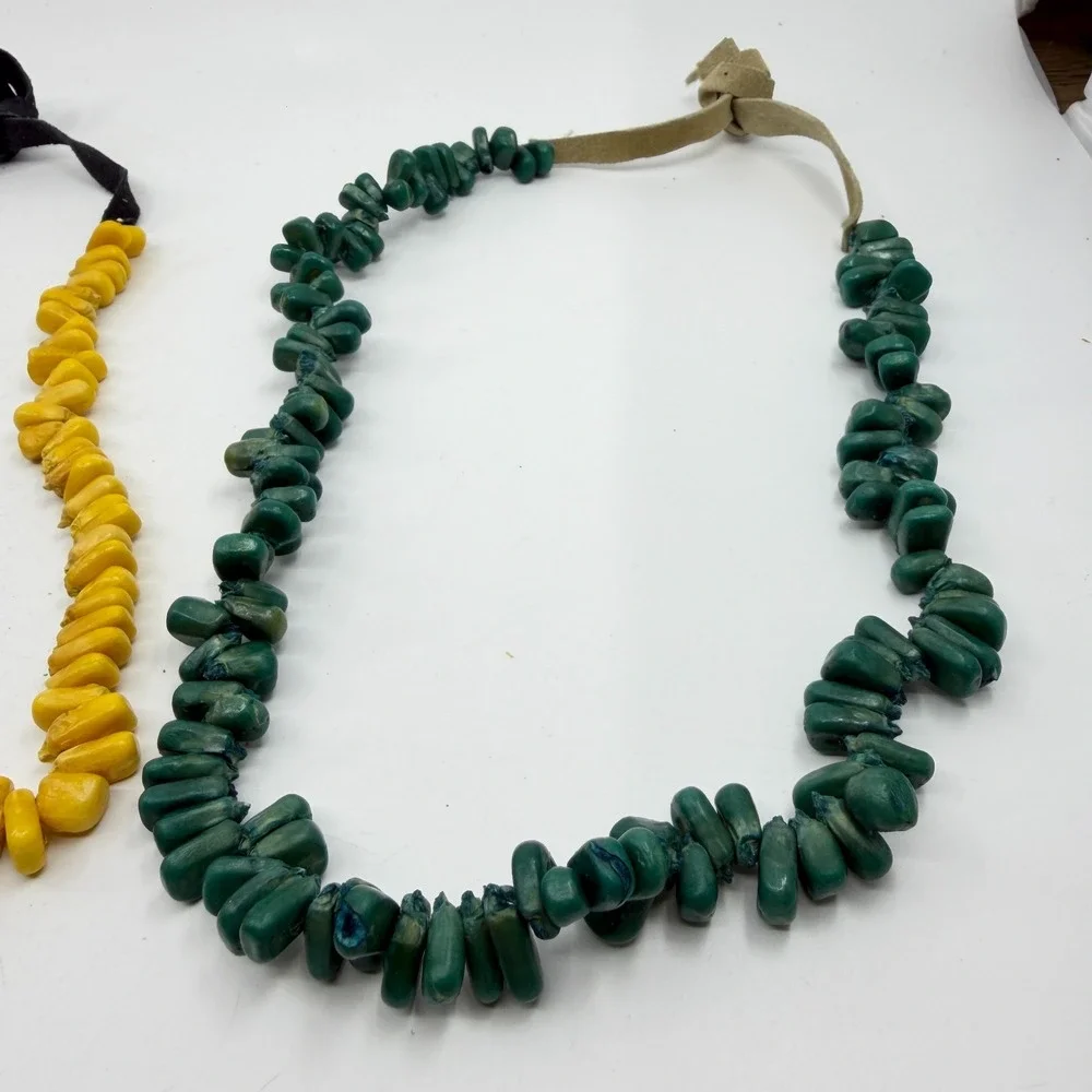 Necklace Lot 3 Vintage Boho Statement Chunky Bead Ribbon Tie Orange Yellow Green